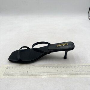 Maiyang Black Open Toe Two Straps Mules Slip on Low Heel Strappy Slide Sandals
